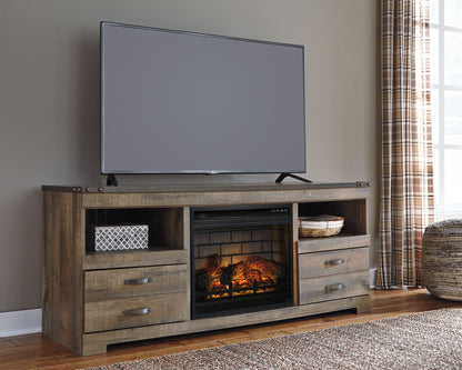 Trinell - Brown - 63" TV Stand With Glass/Stone Fireplace Insert - Hornell Furniture Outlet