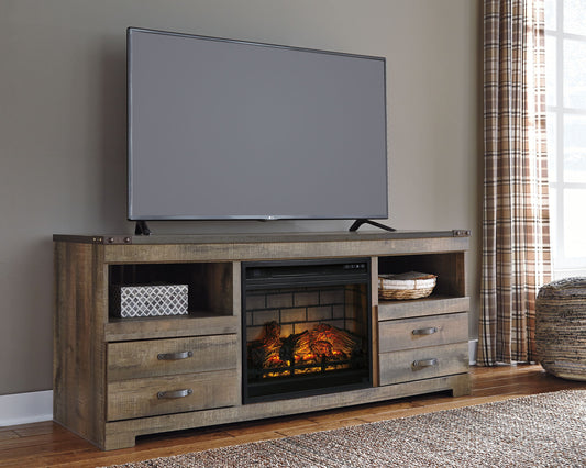 Trinell - Brown - 63" TV Stand With Glass/Stone Fireplace Insert - Hornell Furniture Outlet