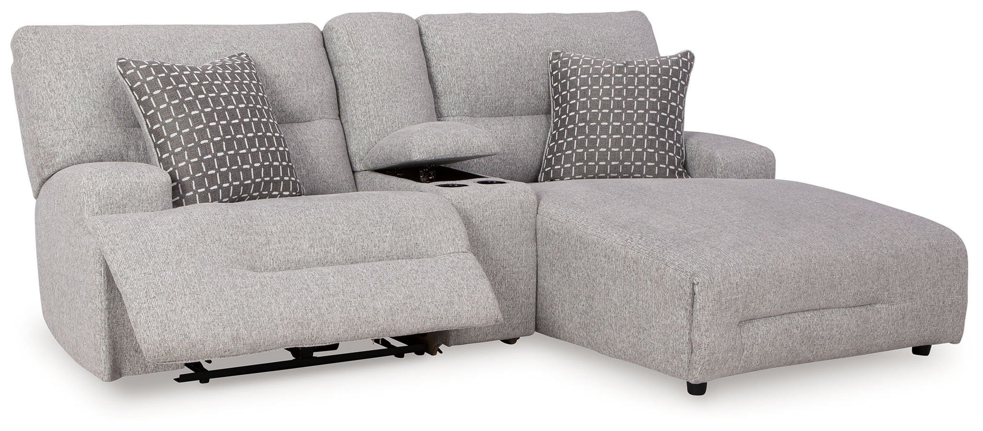 Acklen Place - 4 Pc. - 3 - Piece Power Reclining Sectional Sofa With Raf Chaise, Wide Seat Power Recliner - Pewter - Hornell Furniture Outlet