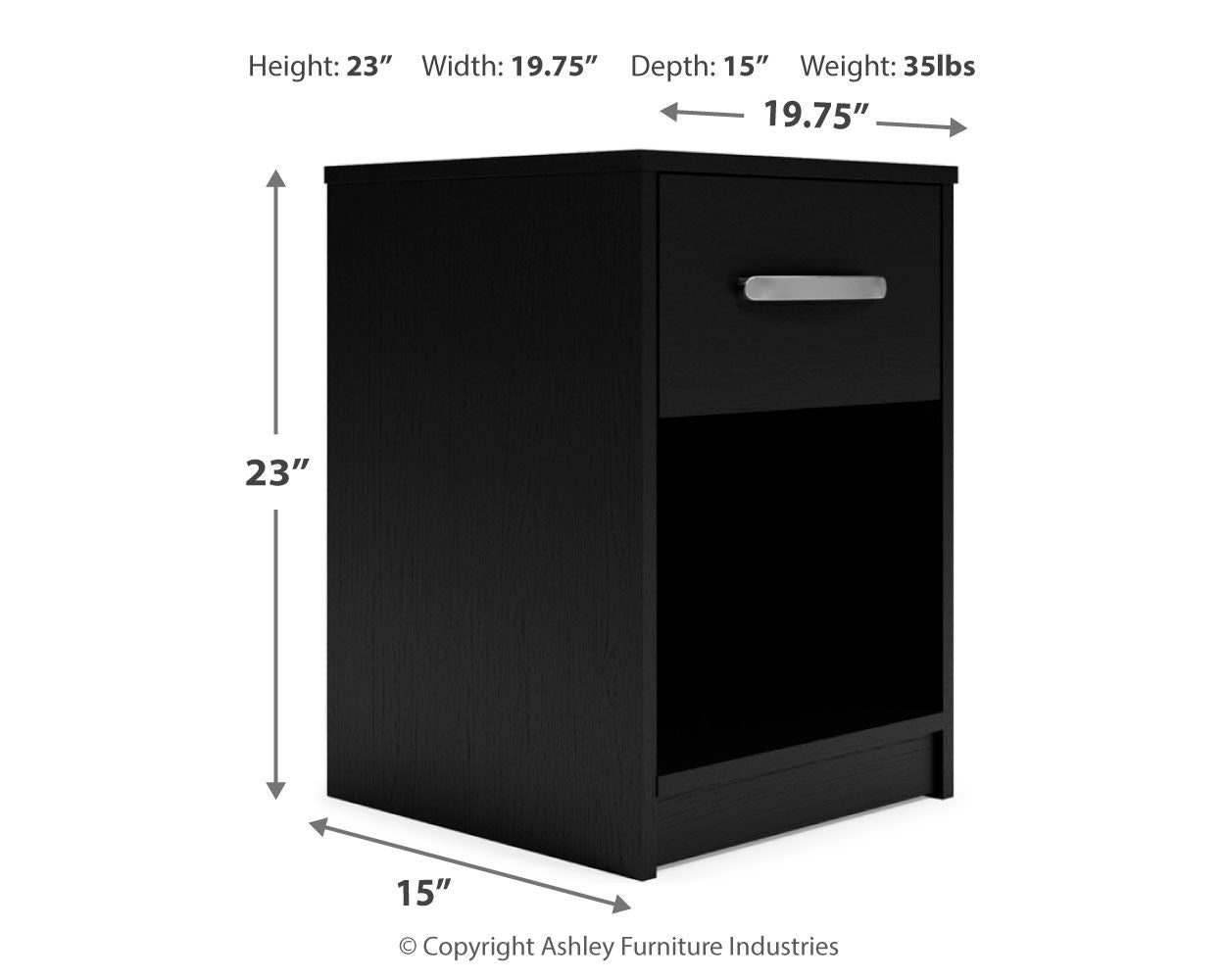 Finch - Black - One Drawer Night Stand - 23" Height - Hornell Furniture Outlet