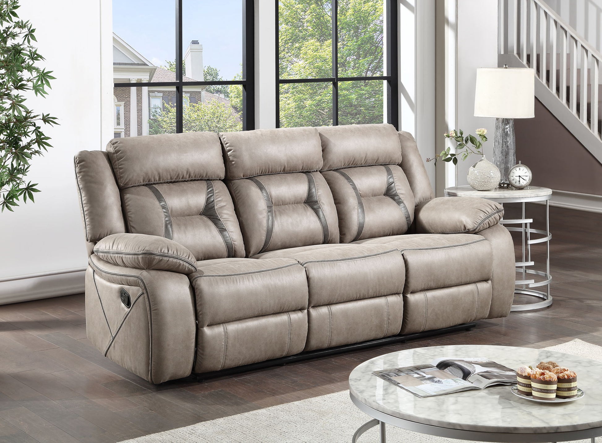 Tyson - Recliner Sofa With Drop Down Table - Pearl Silver - Hornell Furniture Outlet