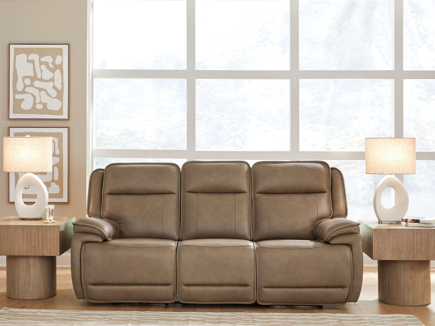 Glencroft - Power Reclining Sofa With Adjustable Headrest - Sahara - Hornell Furniture Outlet
