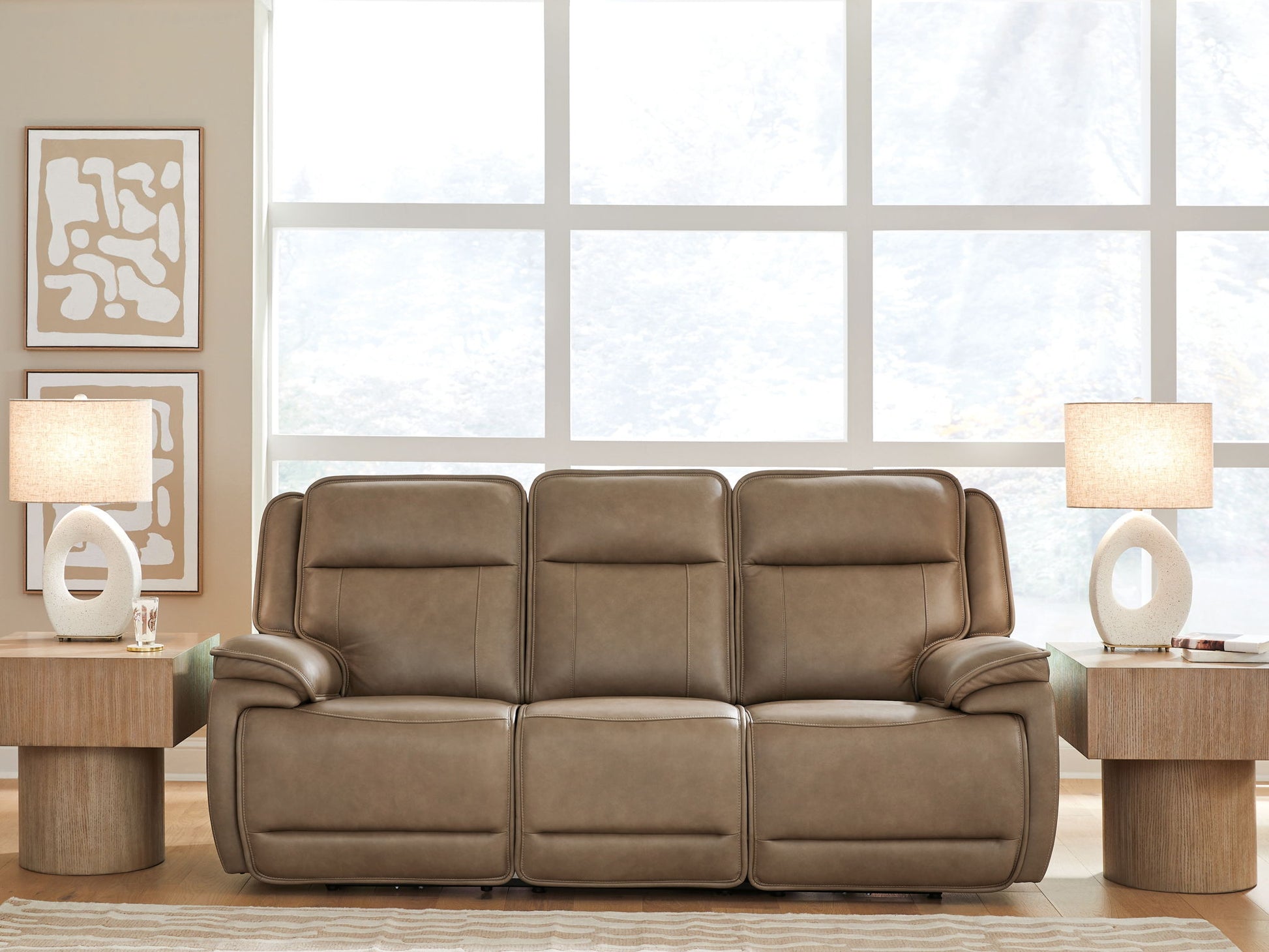 Glencroft - Power Reclining Sofa With Adjustable Headrest - Sahara - Hornell Furniture Outlet