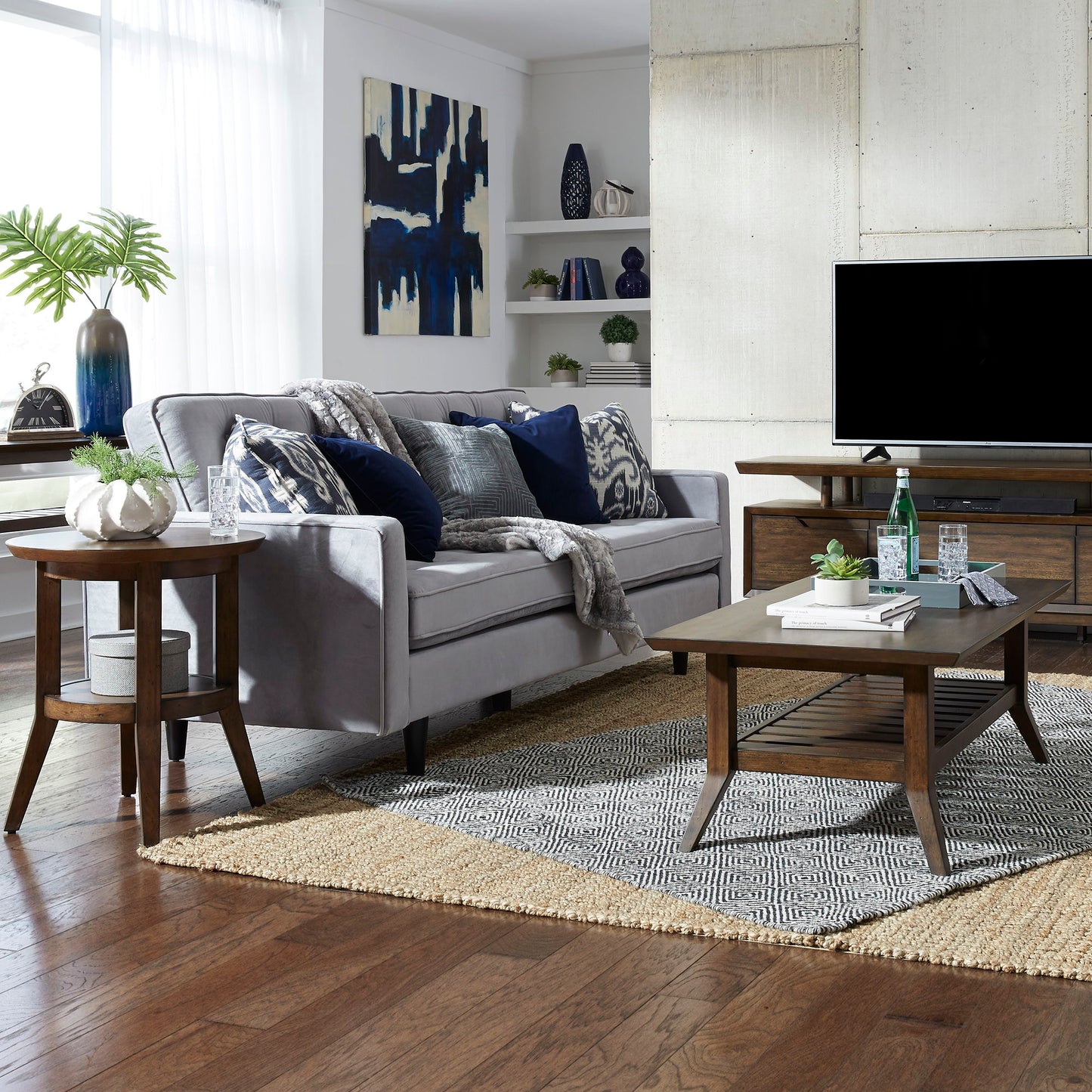 Ventura Blvd - 3 Piece Table Set (1 Cocktail Table 2 Round End Tables) - Dark Brown - Hornell Furniture Outlet