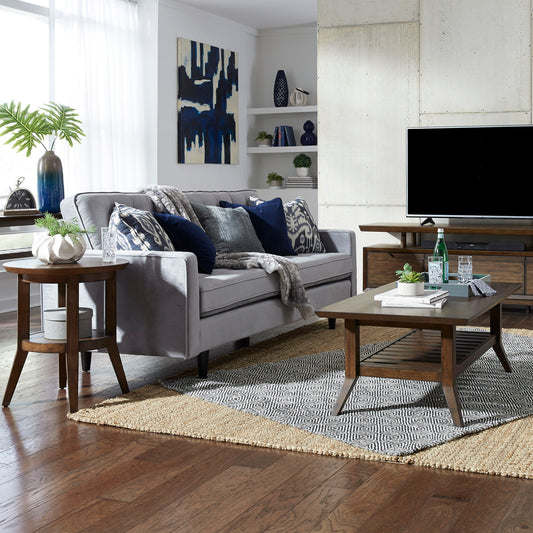Ventura Blvd - 3 Piece Table Set (1 Cocktail Table 2 Round End Tables) - Dark Brown - Hornell Furniture Outlet