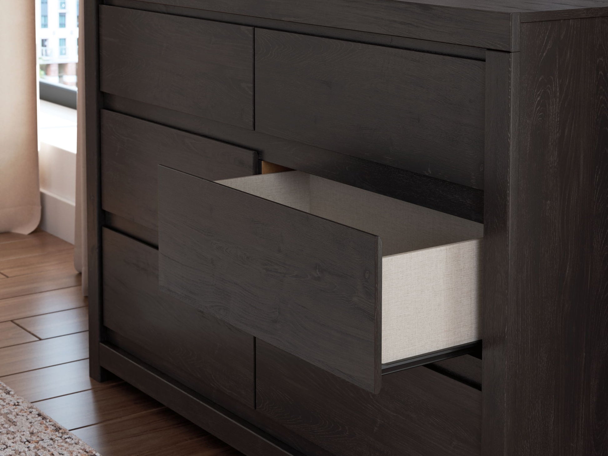 Fraluna - Charcoal - Six Drawer Dresser - Hornell Furniture Outlet
