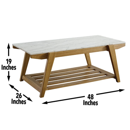 Celeste - White Marble Top Coffee Table - Brown - Hornell Furniture Outlet