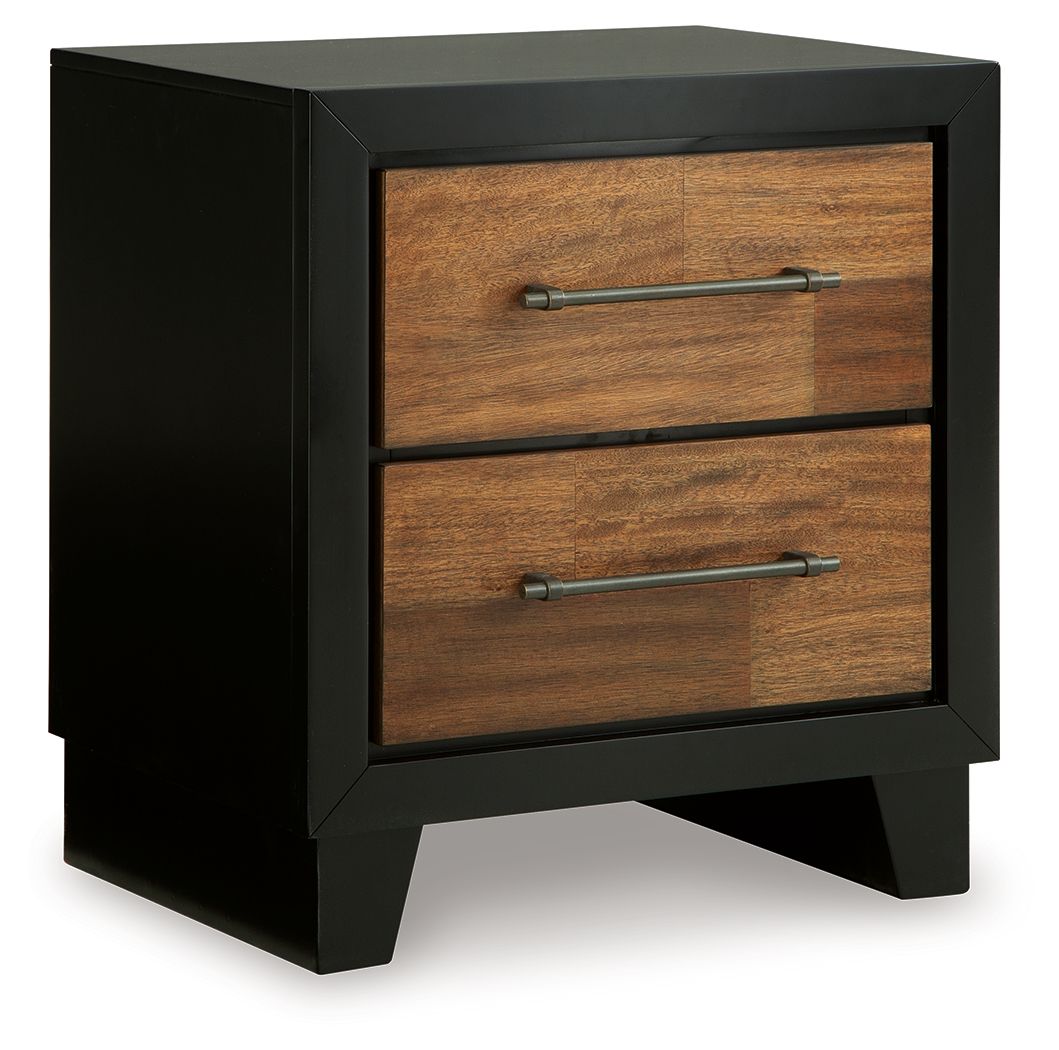 Kraeburn - Brown / Black - Two Drawer Night Stand - Hornell Furniture Outlet