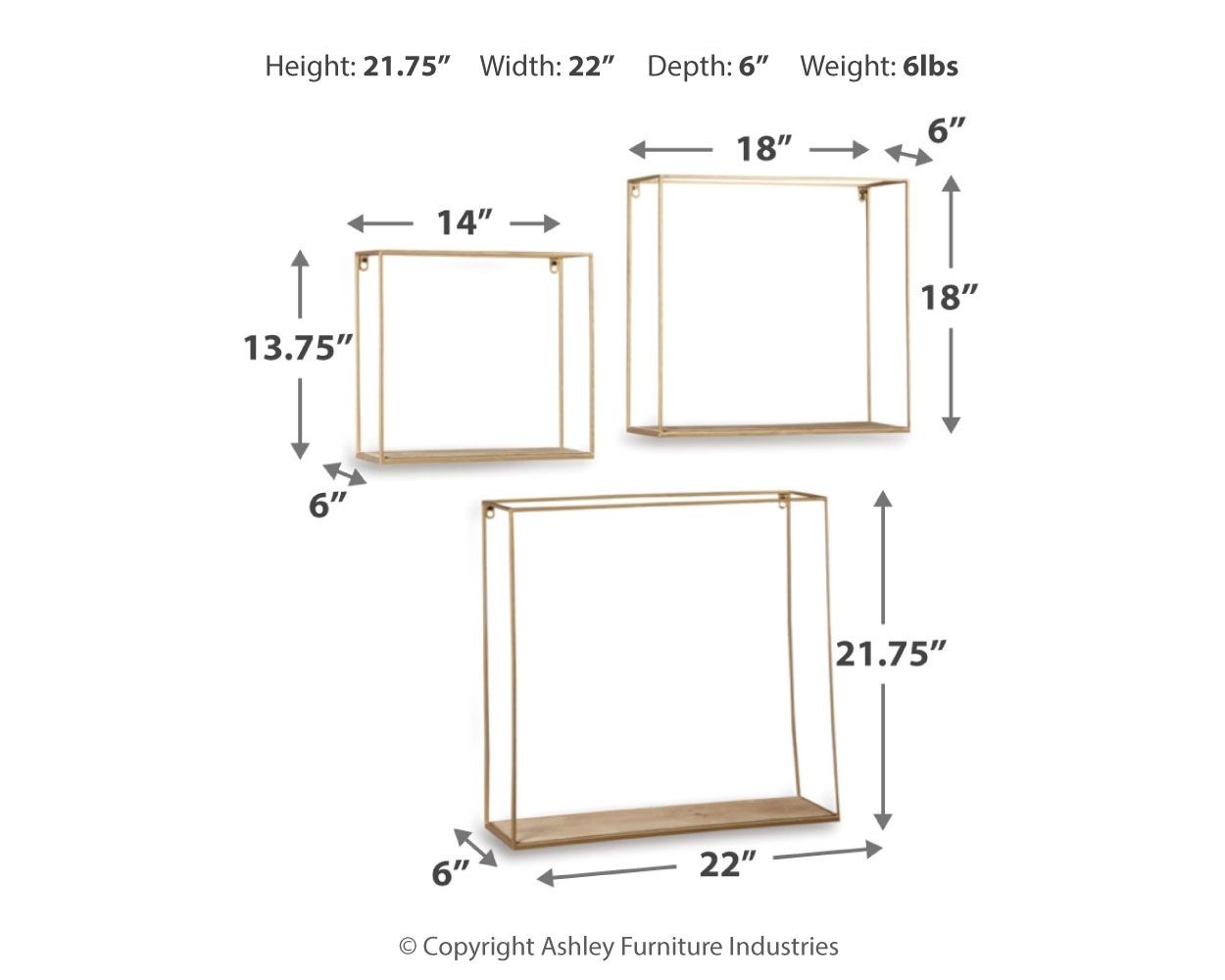 Efharis - Natural / Gold Finish - Wall Shelf Set (Set of 3) - Hornell Furniture Outlet