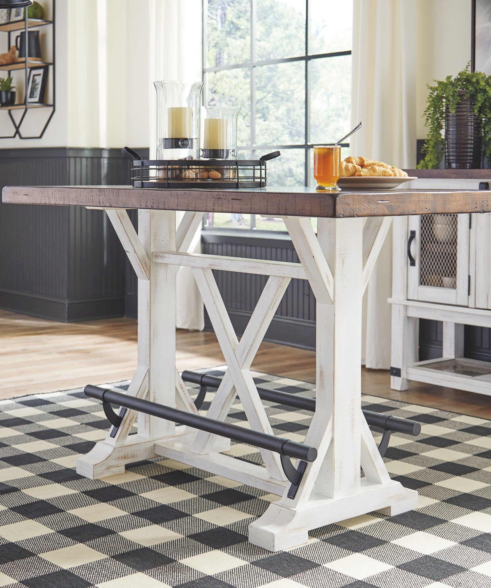 Valebeck - White / Brown - Rectangular Dining Room Counter Table - Hornell Furniture Outlet