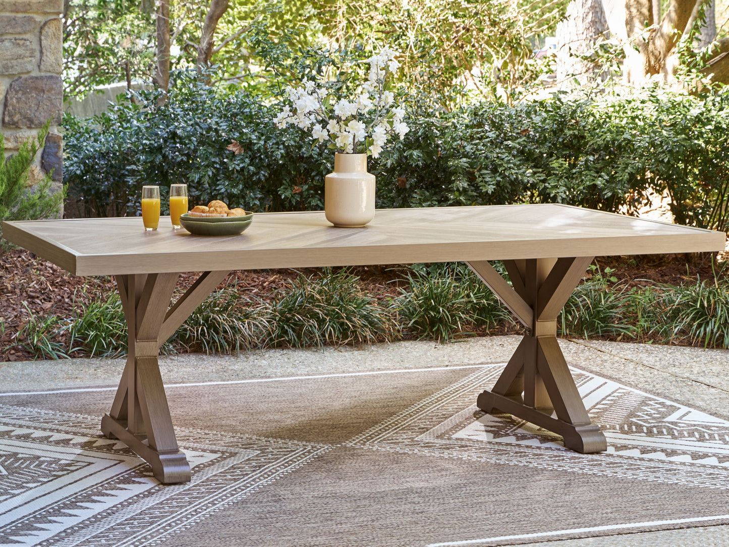 Laguna Heights - Rectangular Dining Table With Umbrella Option - Beige - Hornell Furniture Outlet