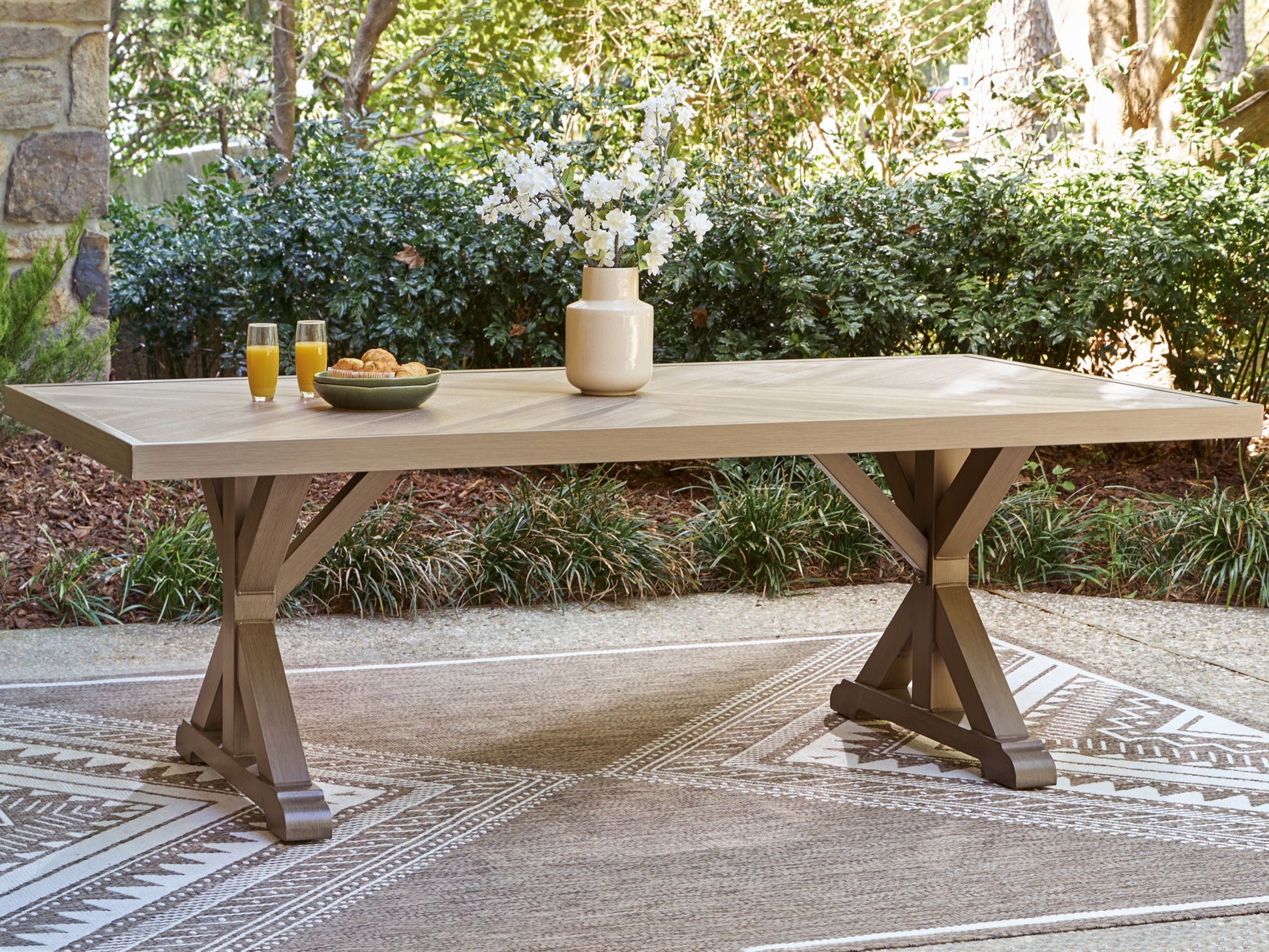 Laguna Heights - Rectangular Dining Table With Umbrella Option - Beige - Hornell Furniture Outlet