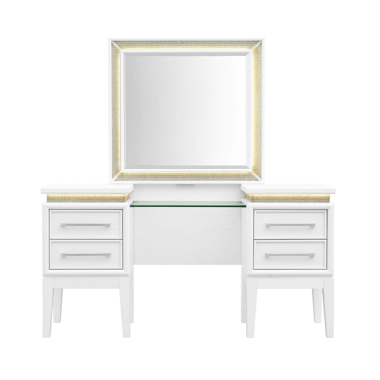 Reflections - Vanity Desk - Pearl White & Rhinestone - Hornell Furniture Outlet