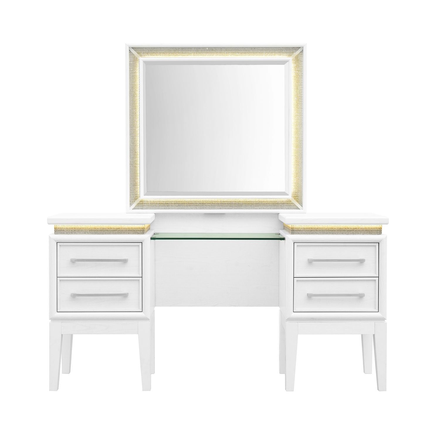 Reflections - Vanity Desk - Pearl White & Rhinestone - Hornell Furniture Outlet
