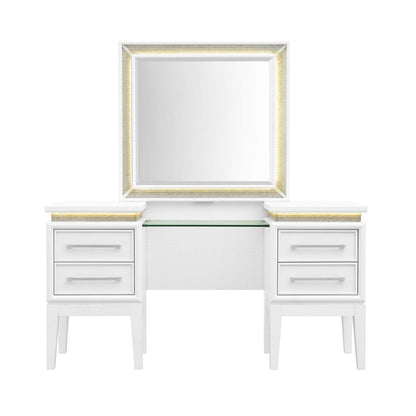Reflections - Vanity Desk - Pearl White & Rhinestone - Hornell Furniture Outlet