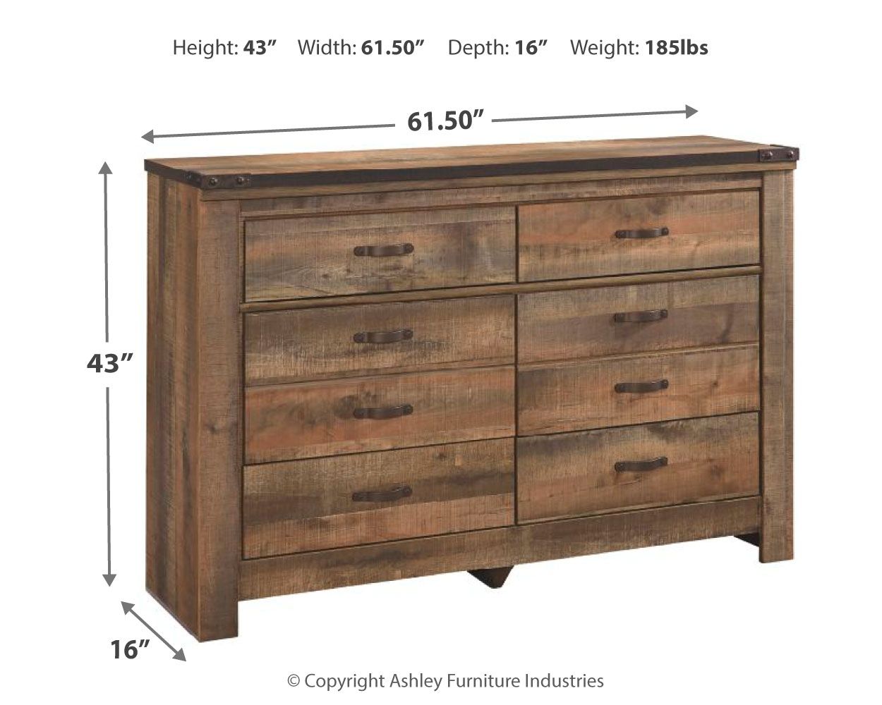 Trinell - Brown Dark - Six Drawer Dresser - 61.34" x 15.98" x 42.99" - Hornell Furniture Outlet