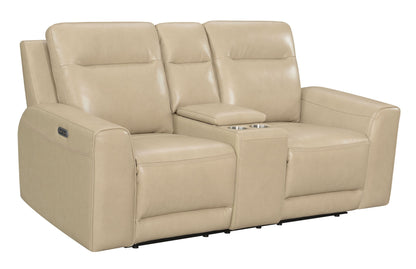 Doncella - Dual Power Loveseat With Console - Beige - Hornell Furniture Outlet