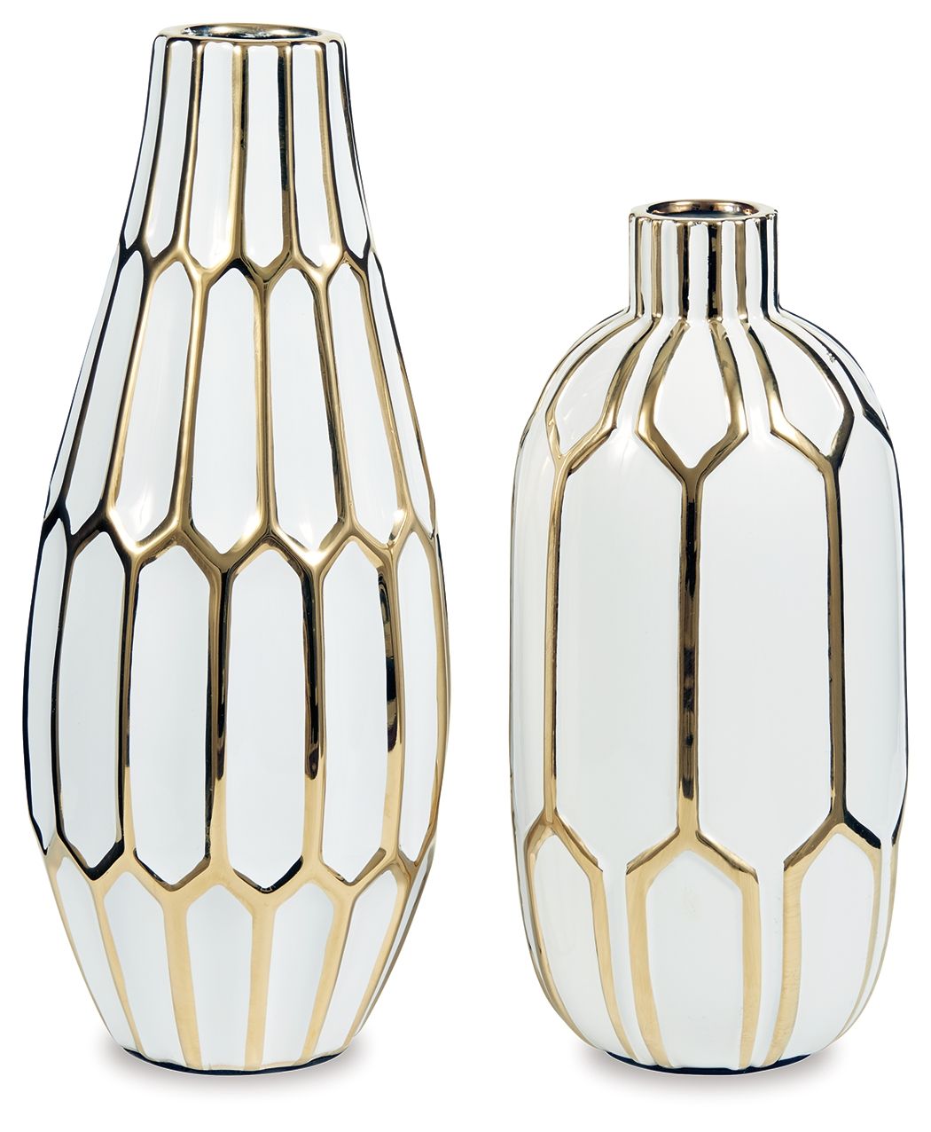 Mohsen - Vase Set (Set of 2) - Gold Finish / White - Hornell Furniture Outlet
