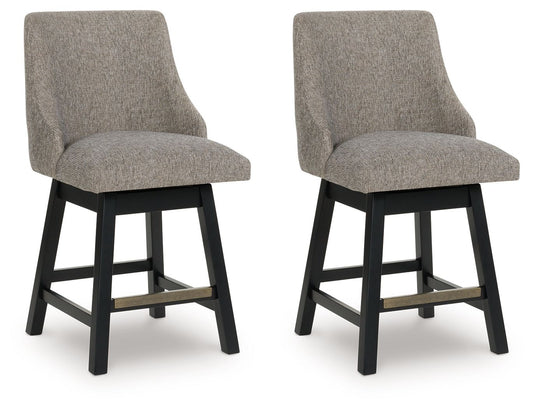 Neymorton - Dark Grayish Brown - Upholstered Swivel Barstool (Set of 2) - Hornell Furniture Outlet