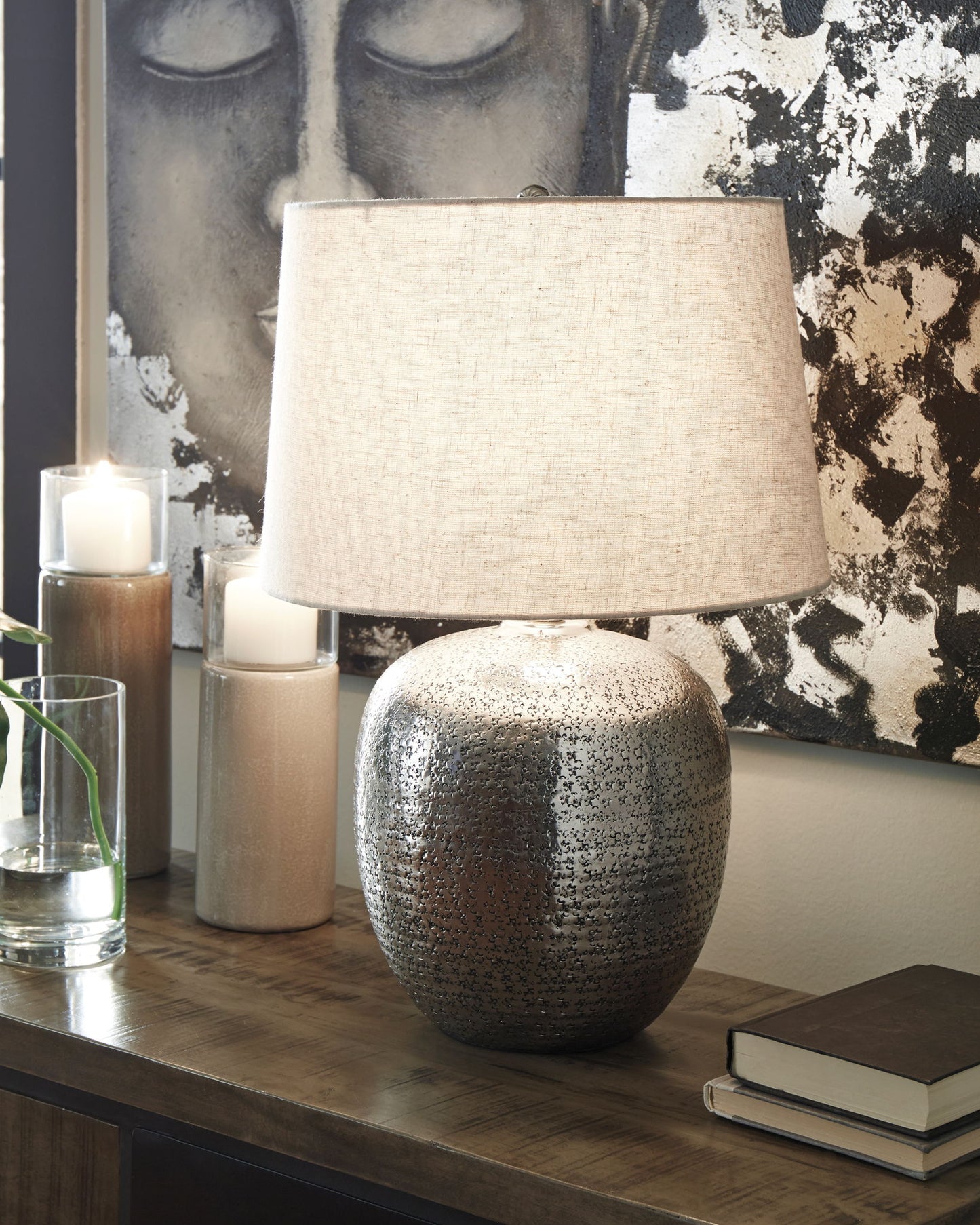 Magalie - Metal Table Lamp - Antique Silver Finish - Hornell Furniture Outlet