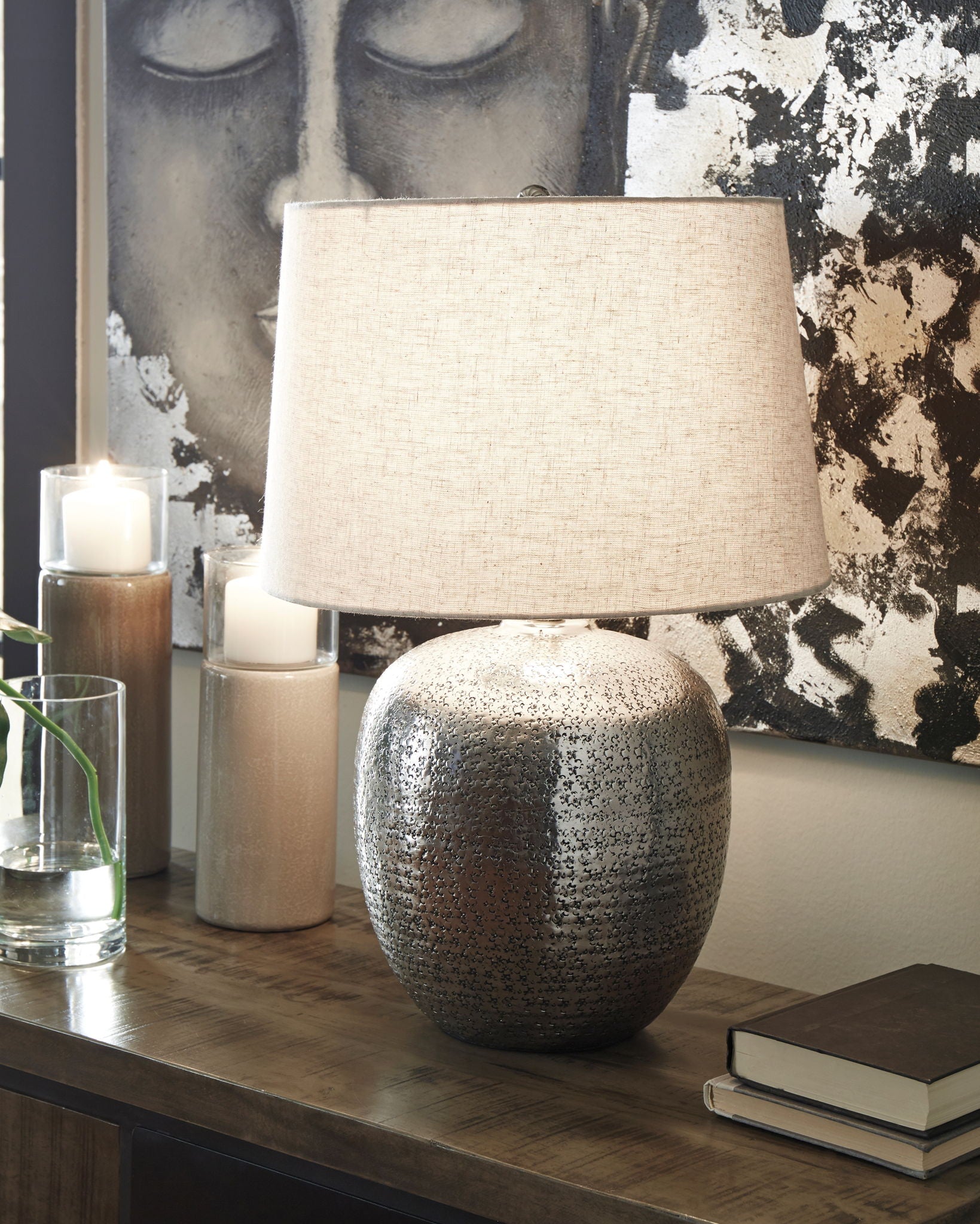 Magalie - Metal Table Lamp - Antique Silver Finish - Hornell Furniture Outlet