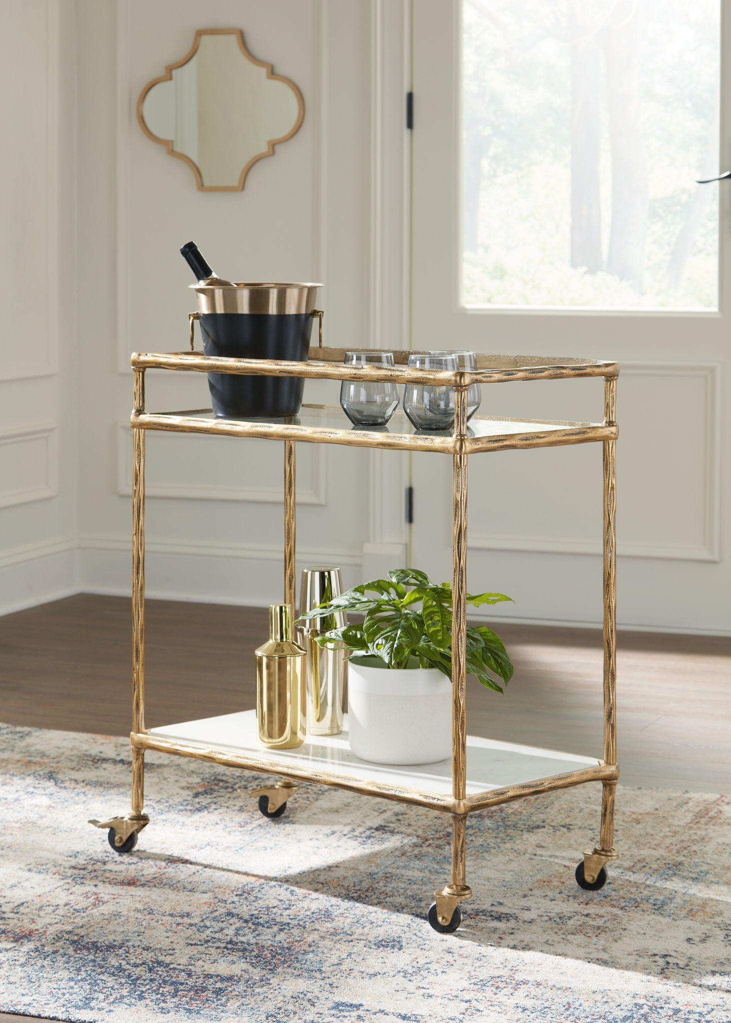 Plattfield - Antique Gold Finish - Bar Cart - Hornell Furniture Outlet