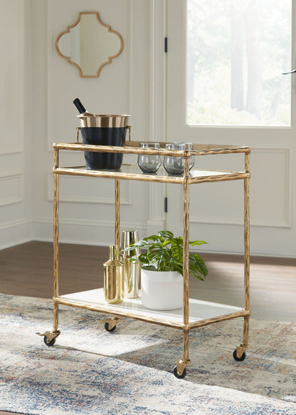 Plattfield - Antique Gold Finish - Bar Cart - Hornell Furniture Outlet