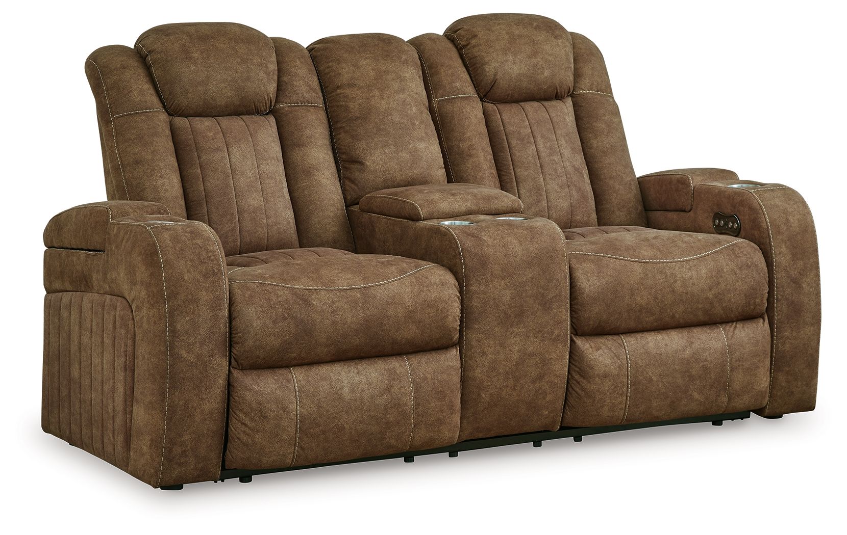 Wolfridge - Brindle - Power Reclining Loveseat With Console /Adj Hdrst - Hornell Furniture Outlet