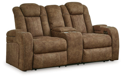 Wolfridge - Brindle - Power Reclining Loveseat With Console /Adj Hdrst - Hornell Furniture Outlet