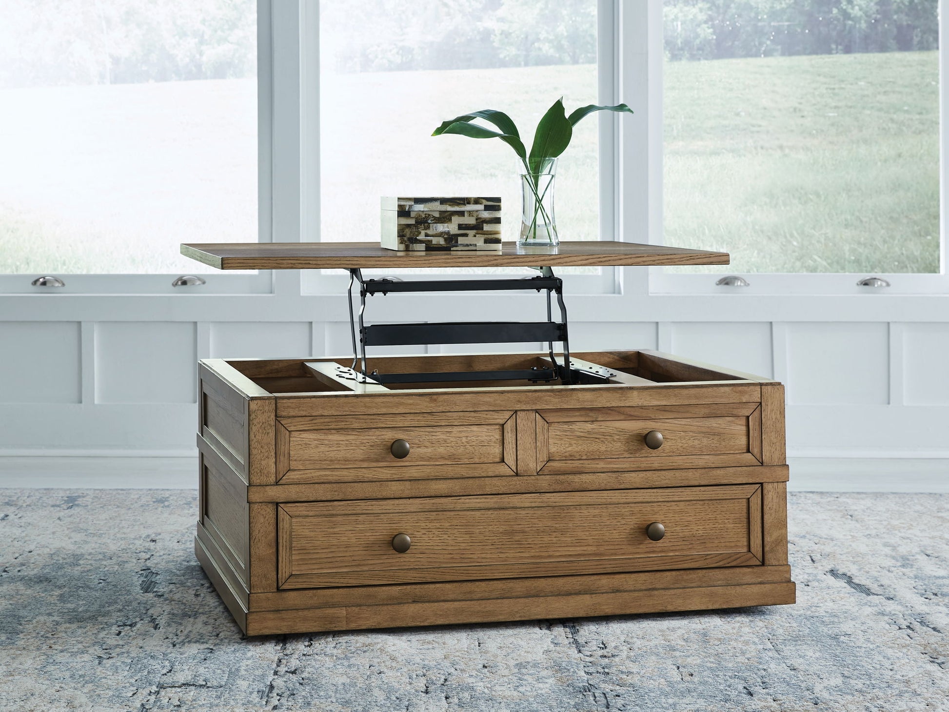 Sharlance - Light Brown - Lift Top Cocktail Table - Hornell Furniture Outlet