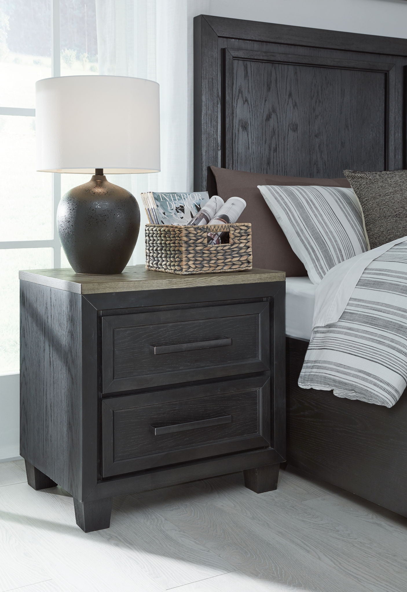 Foyland - Black / Brown - Two Drawer Night Stand - Hornell Furniture Outlet