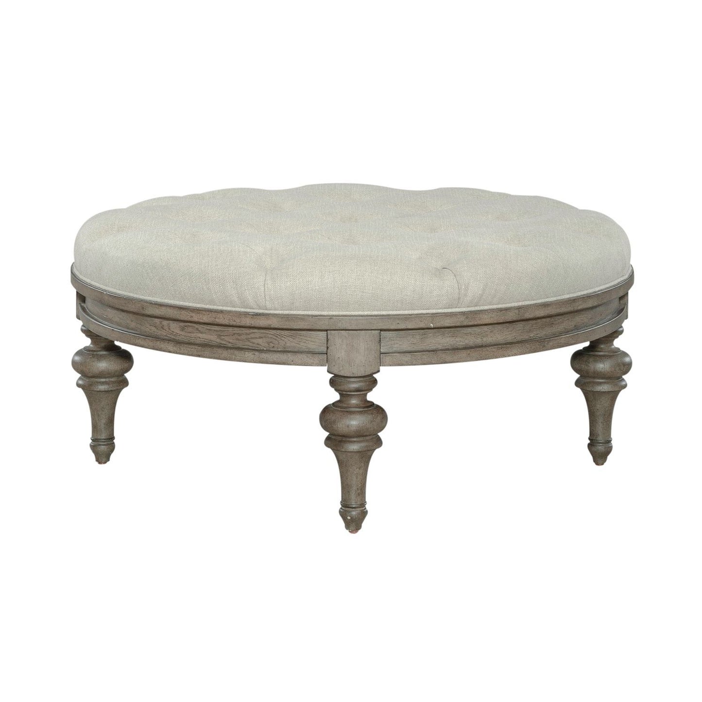 Americana Farmhouse - Round Cocktail Ottoman - Light Brown - Hornell Furniture Outlet