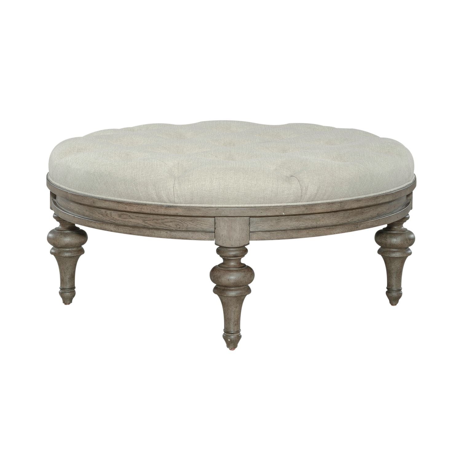 Americana Farmhouse - Round Cocktail Ottoman - Light Brown - Hornell Furniture Outlet