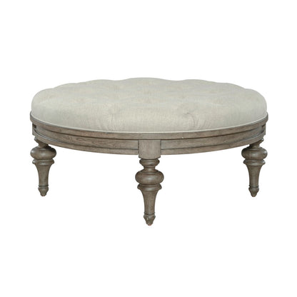 Americana Farmhouse - Round Cocktail Ottoman - Light Brown - Hornell Furniture Outlet