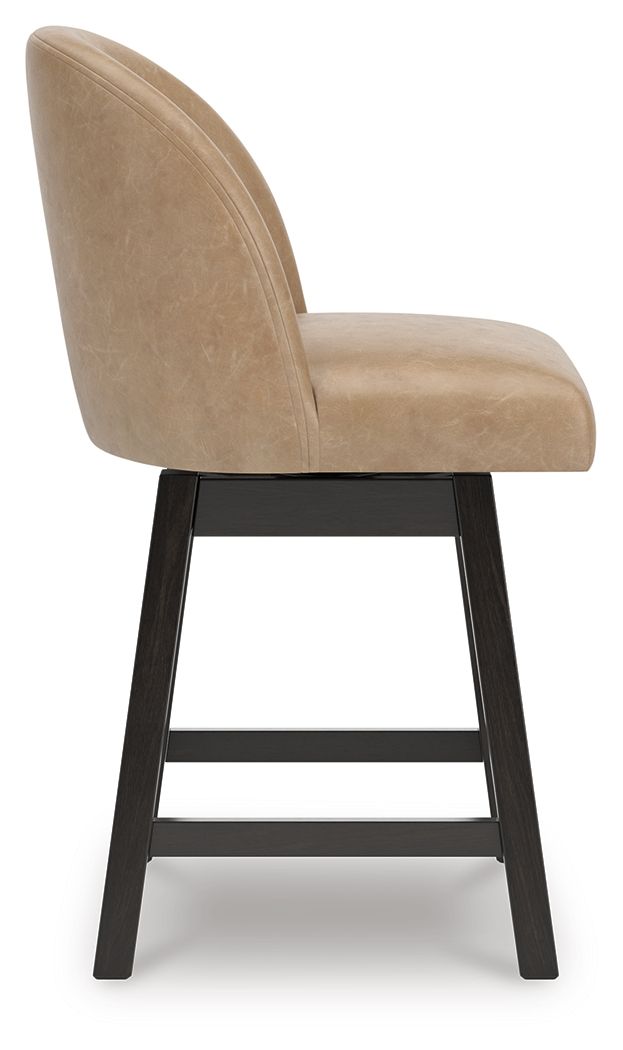 Neymorton - Upholstered Swivel Faux Leather Barstool (Set of 2) - Dark Grayish Brown - Hornell Furniture Outlet