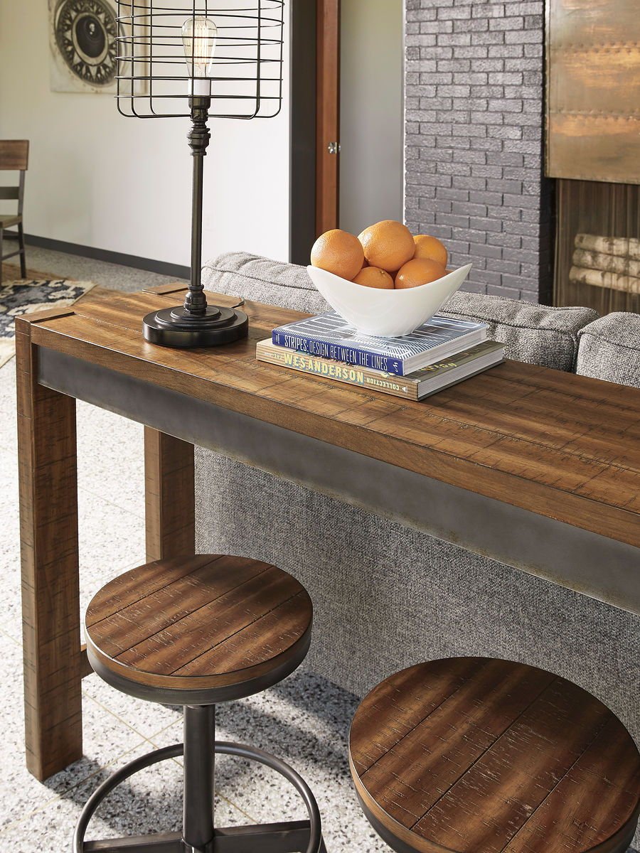Torjin - Dark Brown - 3 Pc. - Long Counter Table, 2 Stools - Hornell Furniture Outlet