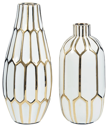 Mohsen - Gold Finish / White - Vase Set (Set of 2) - Hornell Furniture Outlet
