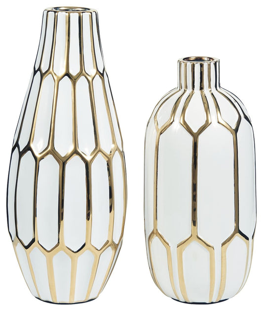 Mohsen - Gold Finish / White - Vase Set (Set of 2) - Hornell Furniture Outlet