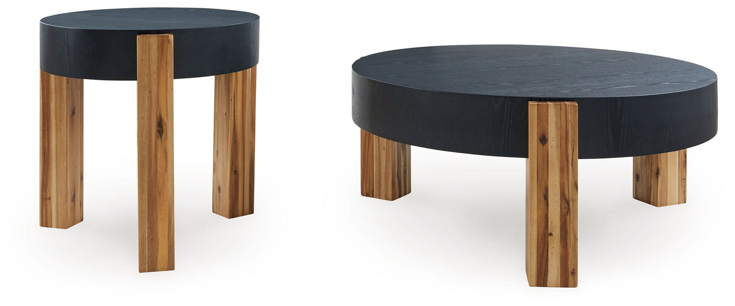 Breenmore - Black / Natural - Occasional Table Set (Set of 2) - Hornell Furniture Outlet