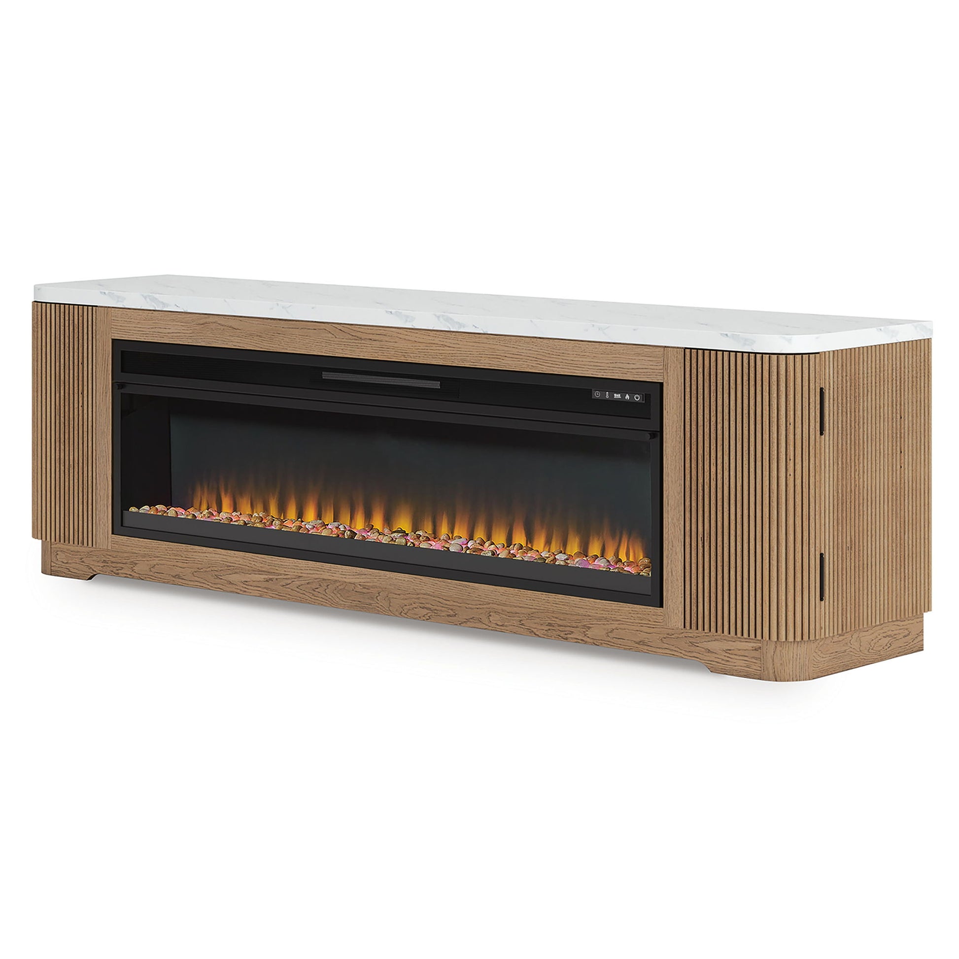 Camdill - 80" TV Stand With Electric Fireplace - Light Brown - Hornell Furniture Outlet