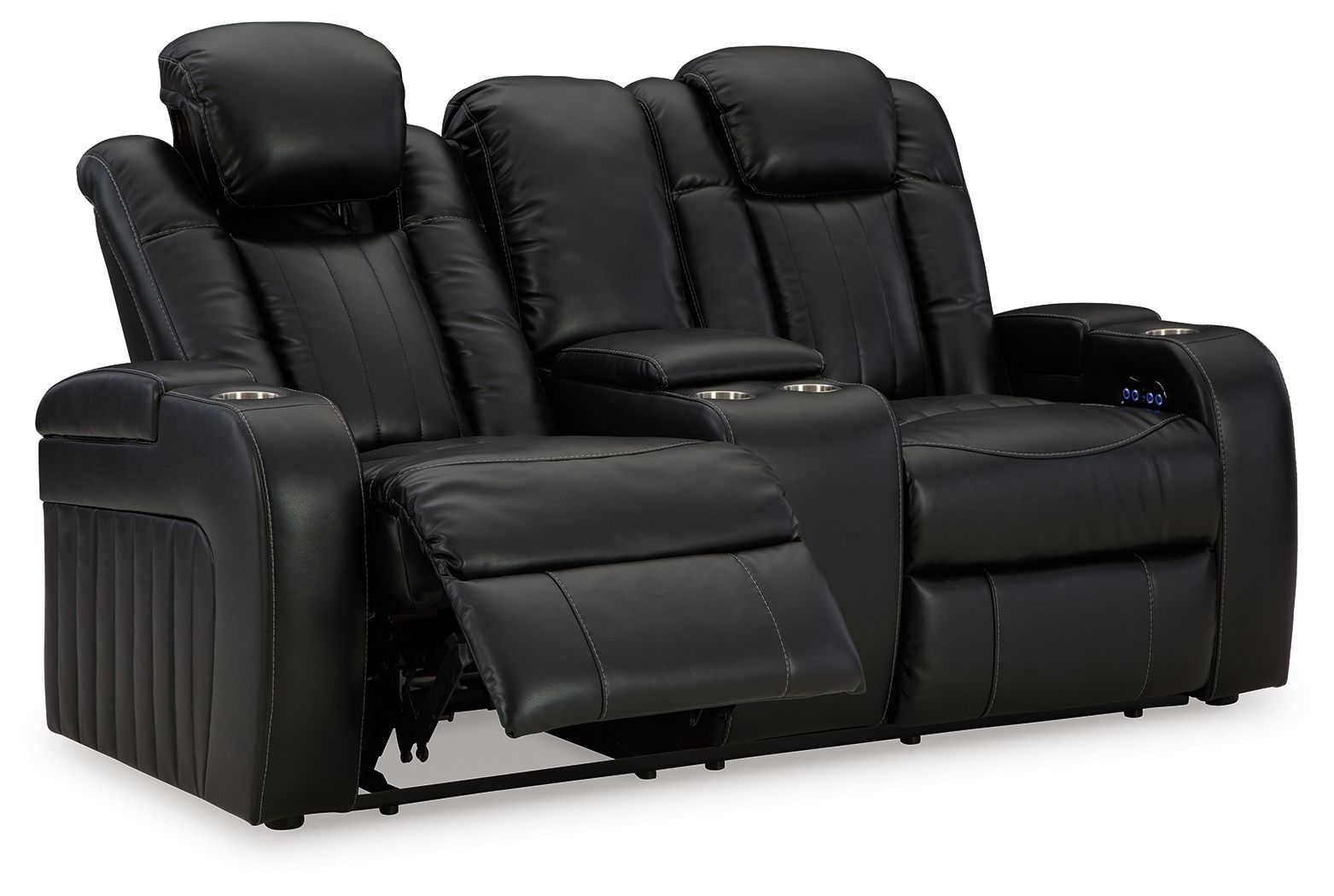 Caveman Den - Midnight - Power Reclining Loveseat with Console/ Adj Hdrst - Hornell Furniture Outlet