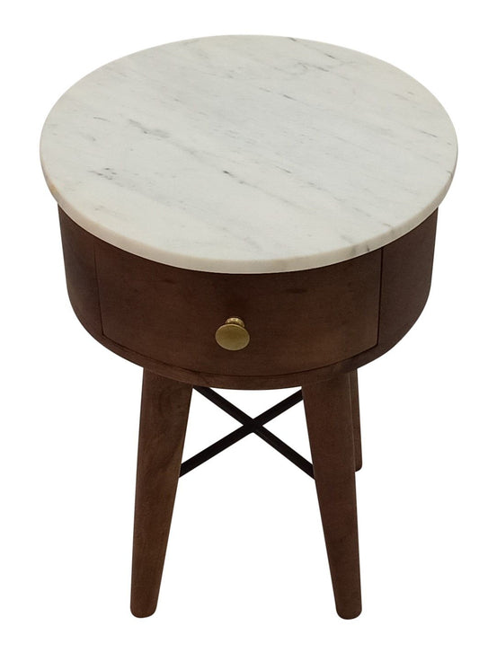 Bangalore - White Marble Top Round End Table - White - Hornell Furniture Outlet