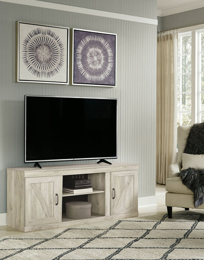 Bellaby - Whitewash - TV Stand With Faux Firebrick Fireplace Insert - Hornell Furniture Outlet
