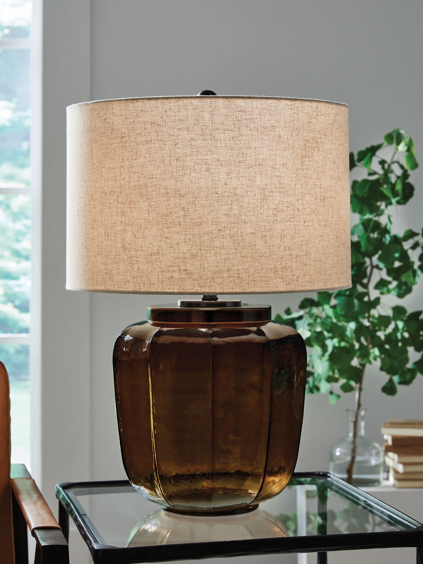 Bainmore - Amber - Glass Table Lamp - Hornell Furniture Outlet