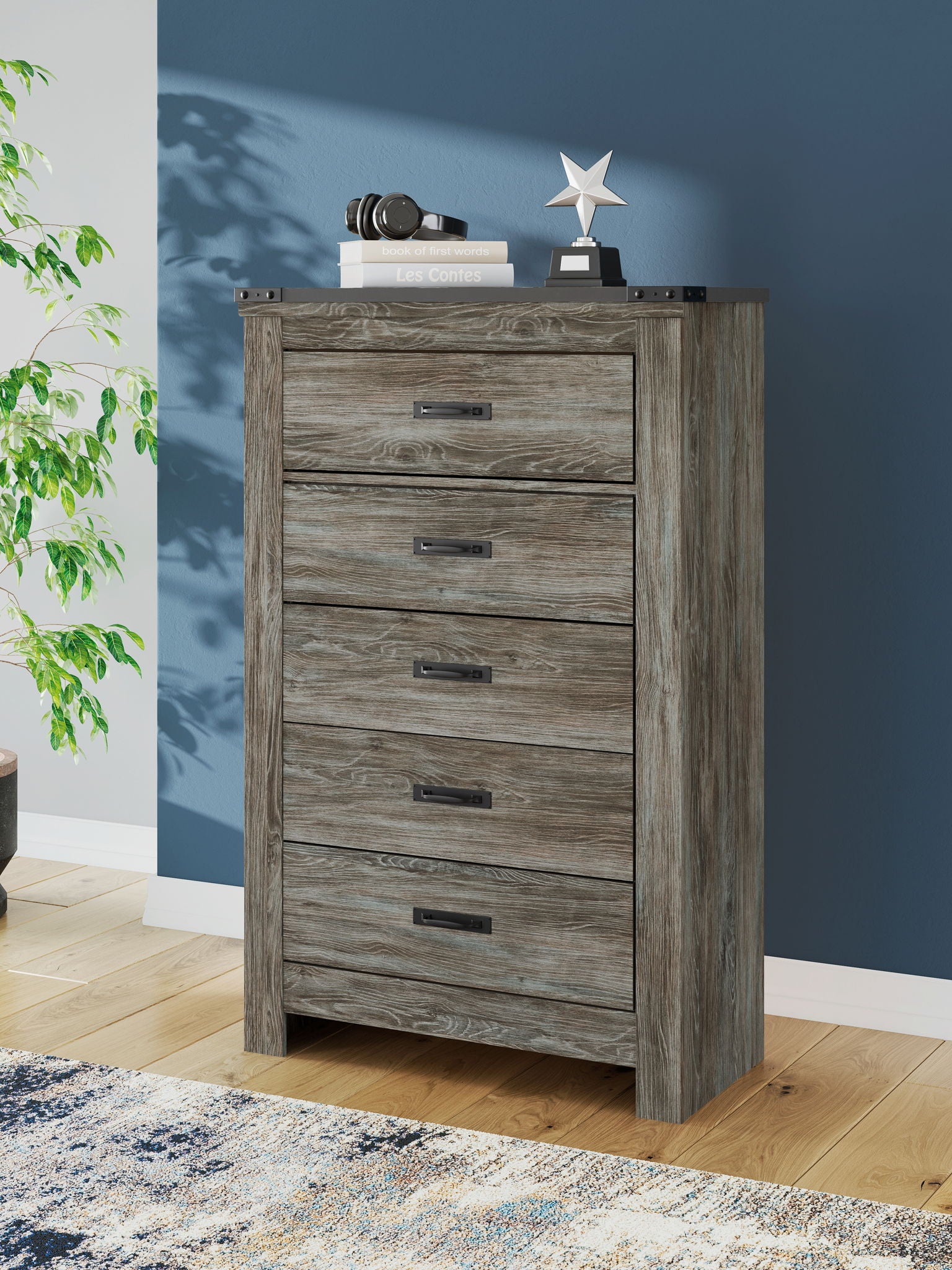 Frandern - Gray - Five Drawer Chest - Hornell Furniture Outlet