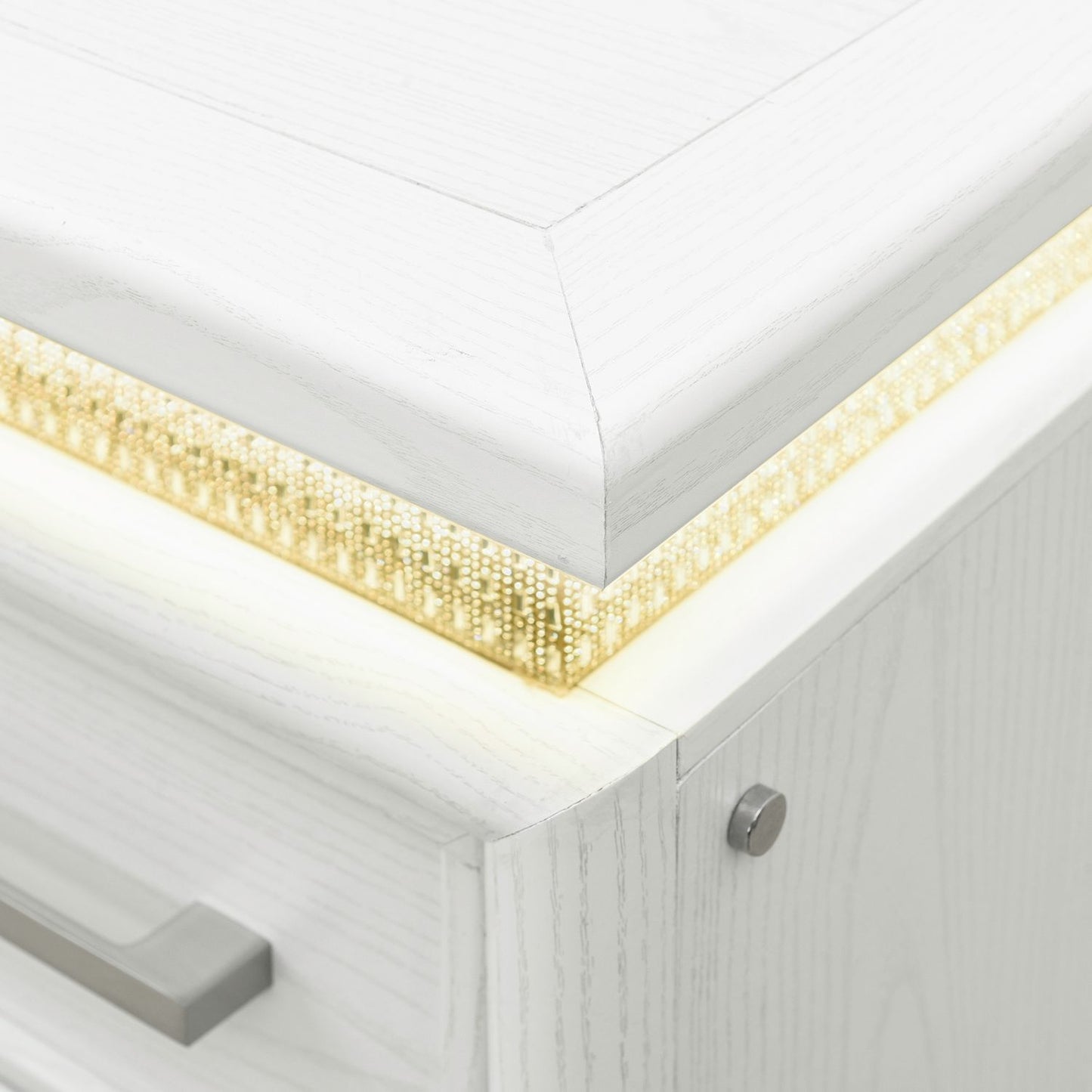 Reflections - Vanity Desk - Pearl White & Rhinestone - Hornell Furniture Outlet