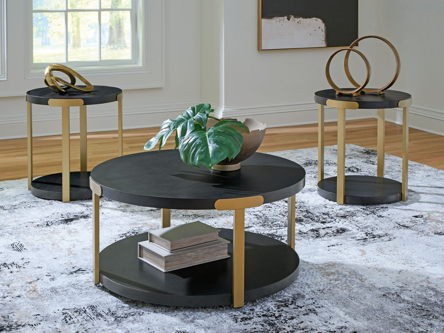 Shylore - Black / Brass Finish - Occasional Table Set (Set of 3) - Hornell Furniture Outlet