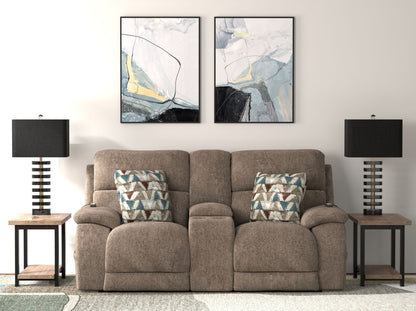 Joya - Power Zero Gravity Reclining Console Loveseat With Power Adjustable Headrest And CR3 Heat/Massage/Lumbar/ZG - Mushroom - Hornell Furniture Outlet
