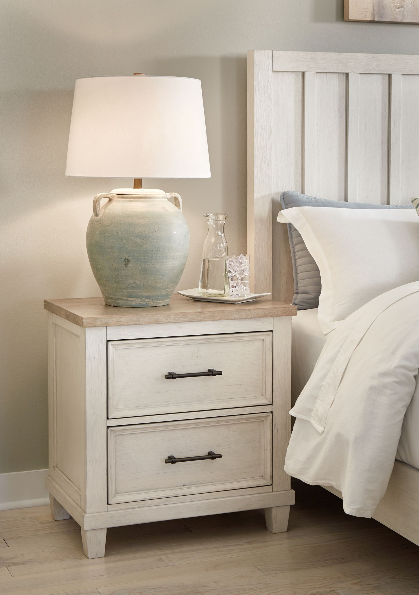 Shaybrock - Antique White / Brown - Two Drawer Night Stand - Hornell Furniture Outlet