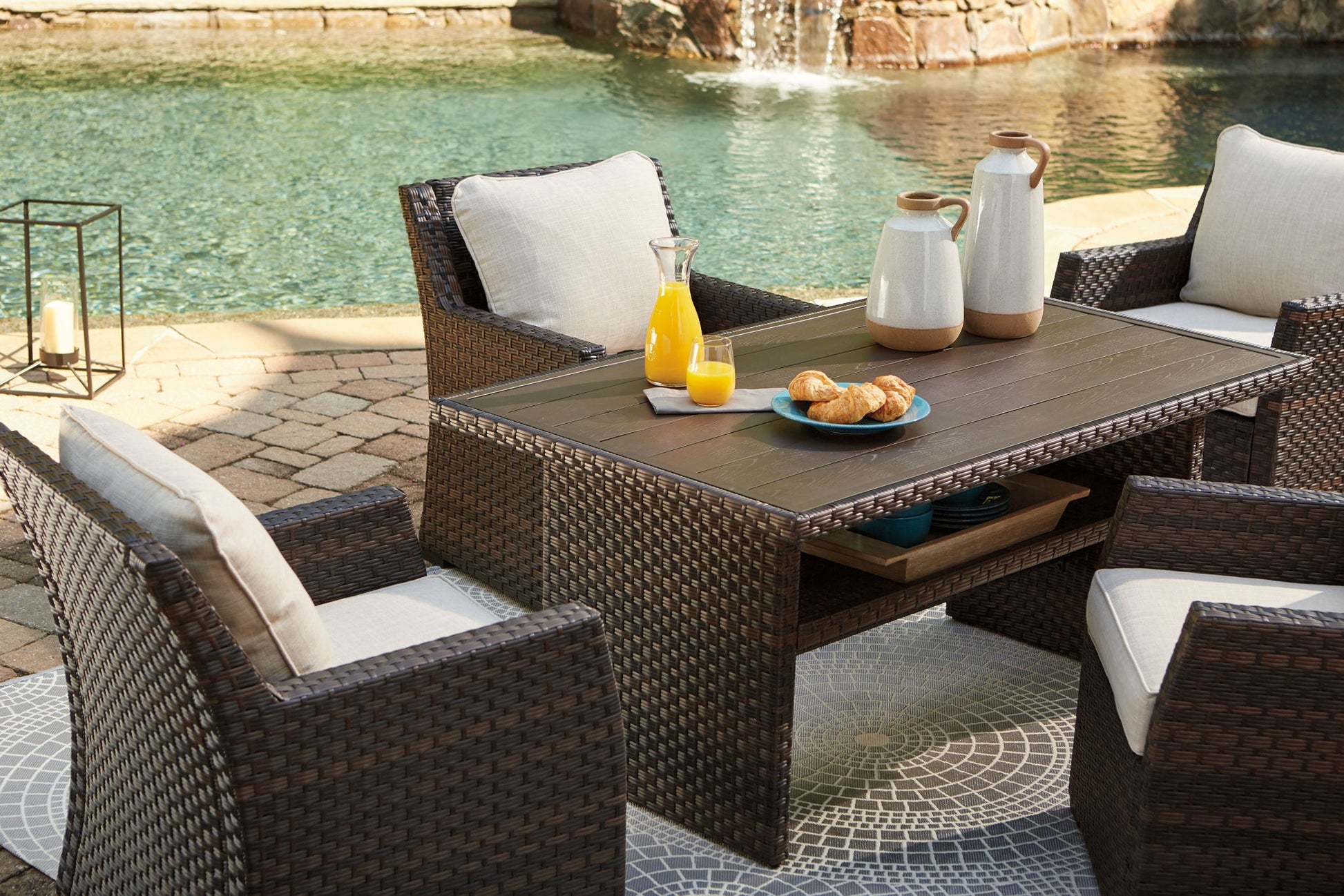 Easy Isle - RECT Multi - Use Table - Dark Brown / Beige - Hornell Furniture Outlet